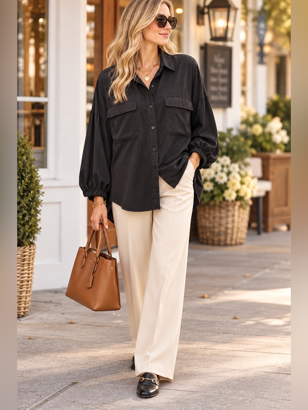 HYFVE Womenβs Size Large Black Oversized Utility Button Down Shirt